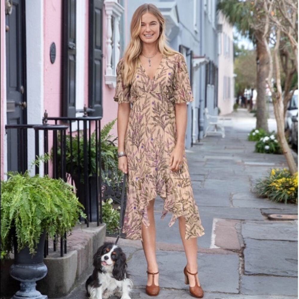Sundance Womens Small Asymmetrical Hem Floral Lilac Springs Midi Dress Fairy